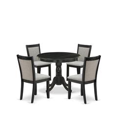 East West Furniture 5-Pc Dining Table Set Includes a Modern Dining Room Table and 4 Shitake Linen Fabric Dining Room Chairs - Wire Brushed Black Finish
