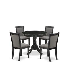 East West Furniture 5-Piece Modern Dining Table Set Contains a Modern Dining Room Table and 4 Dark Gotham Grey Linen Fabric Dining Room Chairs - Wire Brushed Black Finish