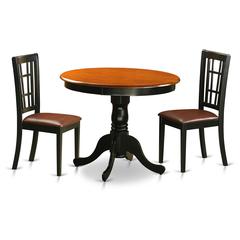 3  PC  Dining  Table  with  2  Leather  Chairs  in  Black  and  Cherry