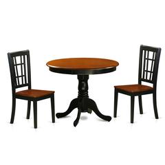 3  PC  Dining  Table  with  2  Wood  Chairs  in  Black  and  Cherry