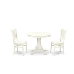 ANVA3-LWH-W - 3-Pc Kitchen Dining Table Set- 2 Modern dining room chairs and Dining Room Table - Wooden Seat and Slatted Chair Back (Linen White Finish)