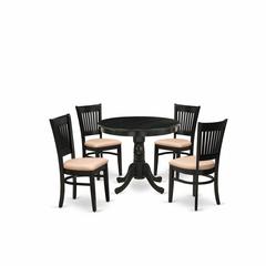 East West Furniture 5-Pc Dinette Room Set- 4 Wooden Chair and Modern dining room table - Linen Fabric Seat and Slatted Chair Back (Black Finish)