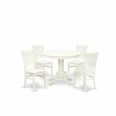 ANVA5-LWH-W - 5-Piece Kitchen Dining Set- 4 Wooden Chairs and Dining Room Table - Wooden Seat and Slatted Chair Back (Linen White Finish)