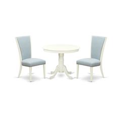 ANVE3-LWH-15 3 Pc Dining Set - 2 Dining Chair with High Back and 1 Dining Room Table - Linen White Finish