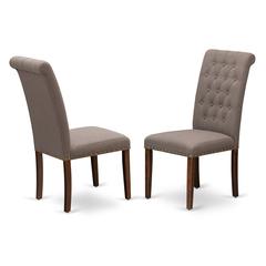 East West Furniture BRP3T18 Bremond Dining Chairs - Dark Coffee Color Linen Fabric, Wooden Mahogany Finish Legs Modern Dining Room Chairs - Set of 2 - Set of 2