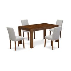 East West Furniture CNAB5-NN-35 5Pc Kitchen Set Offers a Kitchen Table and 4 Parson Chairs with Doeskin Color Linen Fabric, Medium Size Table with Full Back Chairs, Sand Blasting Antique Walnut Finish