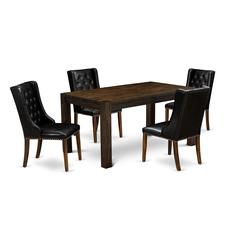 East West Furniture CNFO5-77-49 5-Pc Kitchen Dining Room Set 4 Black Linen Fabric Dining Padded Chairs with Button Tufted Back and 1 Beautiful Rectangular Table - Distressed Jacobean Finish