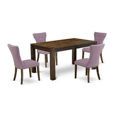 East West Furniture CNGA5-77-40 5-Pc Kitchen Dining Set- 4 Upholstered Dining Chairs with Dahlia Linen Fabric Seat and Button Tufted Chair Back - Rectangular Table Top & Wooden 4 Legs - Distressed Jac