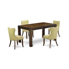 East West Furniture CNSI5-77-37 5-Piece Kitchen Dining Room SET- 4 Padded Parson Chairs with Limelight Linen Fabric Seat and Button Tufted Chair Back - Rectangular Table Top & Wooden 4 Legs - Distress