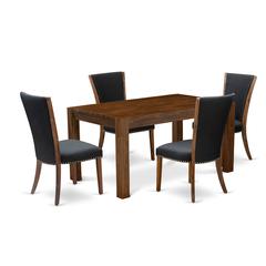 East West Furniture - CNVE5-N8-24 - 5-Pc Dining Table Set- 4 Kitchen Chairs and Rectangular Dining Table - Black Linen Fabric Seat and High Chair Back - Antique Walnut Finish