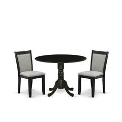 East West Furniture 3-Pc Modern Dining Table Set Consists of a Dining Room Table with Drop Leaves and 2 Shitake Linen Fabric Dining Chairs - Wire Brushed Black Finish