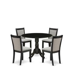 East West Furniture 5-Pc Dinette Set Contains a Pedestal Table with Drop Leaves and 4 Shitake Linen Fabric Parson Dining Chairs - Wire Brushed Black Finish