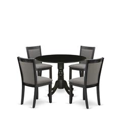 East West Furniture 5-Piece Modern Dining Table Set Consists of a Dining Table with Drop Leaves and 4 Dark Gotham Grey Linen Fabric Dining Chairs - Wire Brushed Black Finish
