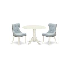East-West Furniture DLSI3-WHI-15 - A dining table set of two fantastic dining room chairs with Linen Fabric Baby Blue color and an attractive wood table with Linen White color