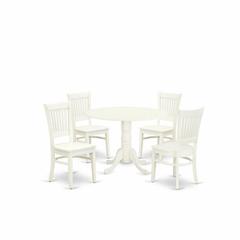 East West Furniture - DLVA5-LWH-W - 5-Pc Dinette Room Set- 4 Dining Room Chairs with Wooden Seat and Slatted Chair Back - Drop Leaves Dining Table - Linen White Finish
