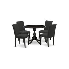 East West Furniture DMAB5-ABK-24 5 Piece Wood Dining Table Set Contains 1 Drop Leaves Dining Room Table and 4 Black Linen Fabric Dining Chair with High Back - Wire Brushed Black Finish