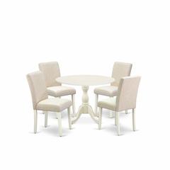 East West Furniture DMAB5-LWH-02 5 Piece Modern Dining Table Set Contains 1 Drop Leaves Dining Table and 4 Light Beige Linen Fabric Dining Room Chairs with High Back - Linen White Finish