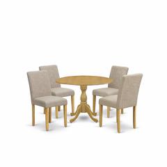 East West Furniture DMAB5-OAK-04 5 Piece Dining Room Table Set - Oak Wood Dining Table and 4 Light Tan Linen Fabric Dining Room Chairs with High Back - Oak Finish