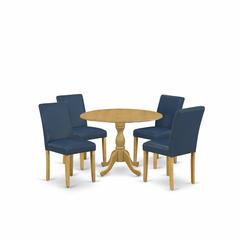 East West Furniture DMAB5-OAK-55 5 Piece Dining Table Set - Oak Dinning Table and 4 Oasis Blue PU Leather Mid Century Modern Chairs with High Back - Oak Finish