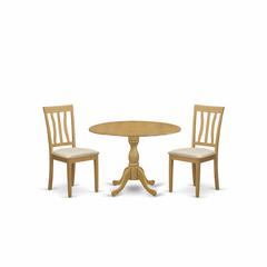 East West Furniture DMAN3-OAK-C 3 Piece Kitchen Dining Table Set - Oak Kitchen Table and 2 Oak Linen Fabric Dining Room Chairs with Slatted Back- Oak Finish