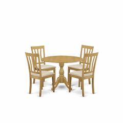 East West Furniture DMAN5-OAK-C 5 Piece Dining Table Set - Oak Dining Room Table and 4 Oak Linen Fabric Dining Room Chairs with Slatted Back - Oak Finish