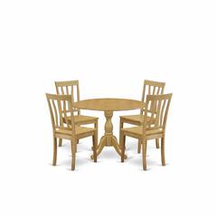 East West Furniture DMAN5-OAK-W 5 Pc Dining Room Table Set - Oak Dropleaf Dining Room Table and 4 Oak Wooden Dining Chairs with Slatted Back - Oak Finish