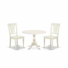 East West Furniture DMAV3-LWH-W 3 Piece Modern Dining Table Set Contains 1 Drop Leaves Dining Table and 2 Linen White Dining Chairs with Slatted Back - Linen White Finish