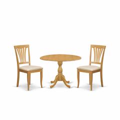 East West Furniture DMAV3-OAK-C 3 Piece Modern Dining Table Set - Oak Wood Table and 2 Oak Linen Fabric Modern Dining Chairs with Slatted Back - Oak Finish