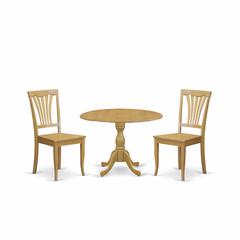 East West Furniture DMAV3-OAK-W 3 Piece Dining Room Table Set - Dropleaf Dining Room Table and 2 Oak Wooden Dining Chairs with Slatted Back - Oak Finish