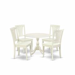 East West Furniture DMAV5-LWH-W 5 Piece Dining Room Set Contains 1 Drop Leaves Dining Room Table and 4 Linen White Kitchen Chairs with Slatted Back - Linen White Finish