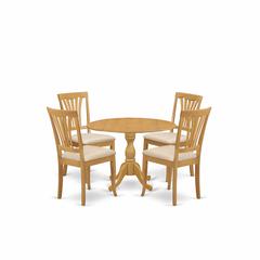 East West Furniture DMAV5-OAK-C 5 Piece Dining Room Set - Oak Dining Room Table and 4 Oak Linen Fabric Kitchen & Dining Room Chairs with Slatted Back- Oak Finish