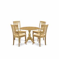 East West Furniture DMAV5-OAK-W 5 Piece Dining Room Table Set - Dropleaf Dining Room Table and 4 Oak Wooden Dining Chairs with Slatted Back - Oak Finish