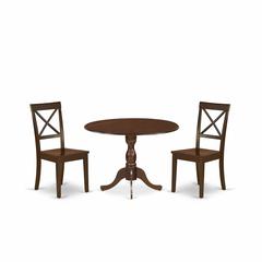 East West Furniture DMBO3-MAH-W 3 Piece Wooden Dining Table Set Contains 1 Drop Leaves Dining Table and 2 Mahogany Wooden Chair with X-Back - Mahogany Finish