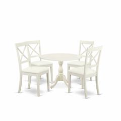 East West Furniture DMBO5-LWH-C 5 Piece Dining Room Set Includes 1 Drop Leaves Dining Room Table and 4 Linen White Faux Leather Mid Century Dining Chairs with X-Back - Linen White Finish