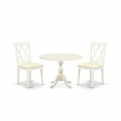 East West Furniture DMCL3-LWH-C 3 Piece Dining Room Table Set Includes 1 Drop Leaves Wood Dining Table and 2 Linen White Dinning Room Chairs with Double X-Back - Linen White Finish