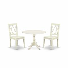 East West Furniture DMCL3-LWH-W 3 Piece Dining Set Contains 1 Drop Leaves Dining Room Table and 2 Linen White Dinning Room Chairs with Double X-Back - Linen White Finish