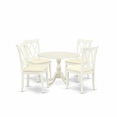 East West Furniture DMCL5-LWH-C 5 Piece Dinning Room Table Set Includes 1 Drop Leaves Dining Room Table and 4 Linen White Dining Chairs with Double X-Back - Linen White Finish