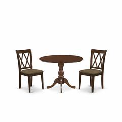 East West Furniture DMDA3-MAH-C 3 Piece Dining Table Set Includes 1 Drop Leaves Dining Room Table and 2 Mahogany Linen Fabric Dining Room Chairs with Slatted Back - Mahogany Finish