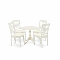 East West Furniture DMDA5-LWH-C 5 Piece Dining Room Set Consists of 1 Drop Leaves Dining Room Table and 4 Linen White Kitchen Chairs with Slatted Back - Linen White Finish