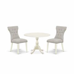 East West Furniture DMGA3-LWH-35 3 Piece Kitchen Table Set Contains 1 Drop Leaves Dining Table and 2 Doeskin Linen Fabric Parsons Chair Button Tufted Back with Nail Heads - Linen White Finish