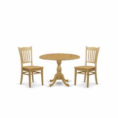 East West Furniture DMGR3-OAK-W 3 Piece Dining Room Table Set - Oak Dining Room Table and 2 Oak Modern Dining Room Chairs with Slatted Back - Oak Finish
