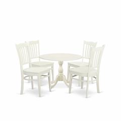 East West Furniture DMGR5-LWH-W 5 Piece Dining Table Set Contains 1 Drop Leaves Dining Table and 4 Black Dinning Chairs with Slatted Back - Linen White Finish