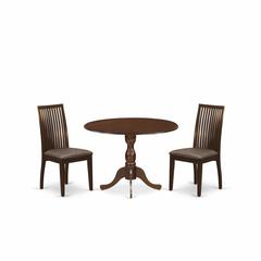 East West Furniture DMIP3-MAH-C 3 Piece Dining Room Table Set - Kitchen Table and 2 Mahogany Linen Fabric Dining Room Chairs with Slatted Back- Mahogany Finish