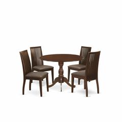 East West Furniture DMIP5-MAH-C 5 Piece Table And Chairs Dining Set - Dining Room Table and 4 Mahogany Linen Fabric Dining Room Chairs - Mahogany Finish