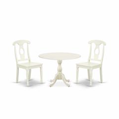 East West Furniture DMKE3-LWH-W 3 Piece Dinette Set Contains 1 Drop Leaves Wooden Dining Table and 2 Linen White Mid Century Dining Chairs with Napoleon Back - Linen White Finish