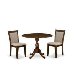 East West Furniture 3-Piece Dining Room Set Includes a Wood Table with Drop Leaves and 2 Light Tan Linen Fabric Upholstered Chairs - Sand Blasting Antique Walnut Finish