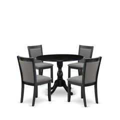 East West Furniture 5-Pc Kitchen Dining Set Consists of a Dinner Table with Drop Leaves and 4 Dark Gotham Grey Linen Fabric Upholstered Chairs - Wire Brushed Black Finish