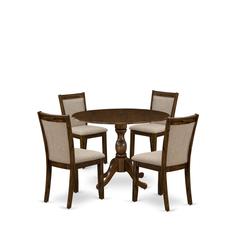 East West Furniture 5-Pc Kitchen Table Set Includes a Wood Dining Table with Drop Leaves and 4 Light Tan Linen Fabric Parson Chairs - Sand Blasting Antique Walnut Finish