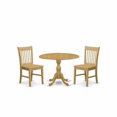 East West Furniture DMNF3-OAK-W 3 Piece Kitchen Dining Table Set - Oak Wood Dining Room Table and 2 Oak Modern Kitchen Chairs with Slatted Back - Oak Finish