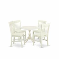 East West Furniture DMNF5-LWH-W 5 Piece Dinette Sets Includes 1 Drop Leaves Modern Kitchen Table and 4 Linen White Mid Century Dining Chairs with Slatted Back - Linen White Finish